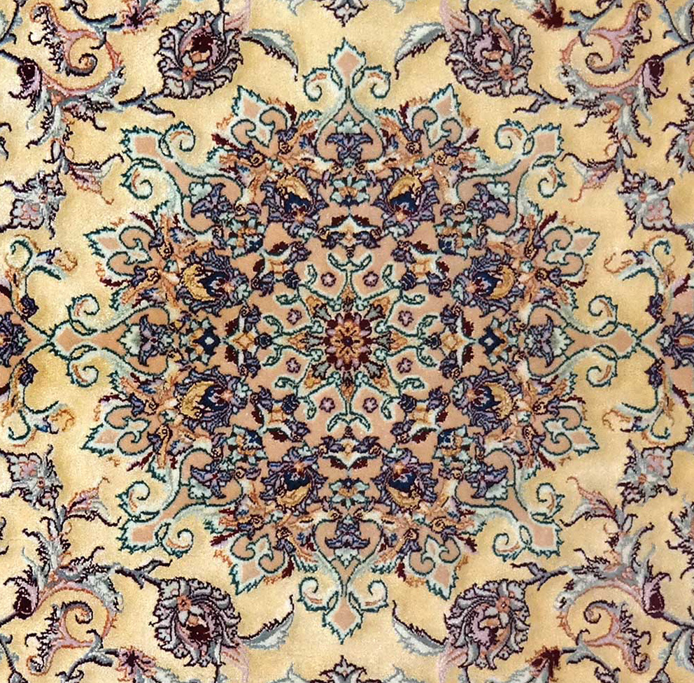 esfahan extra fine , weave and warp in silk , 100 x 100cm
